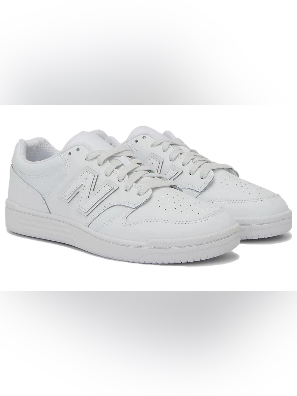 New Balance Men’s 480 Triple White Leather Sneakers Size 12